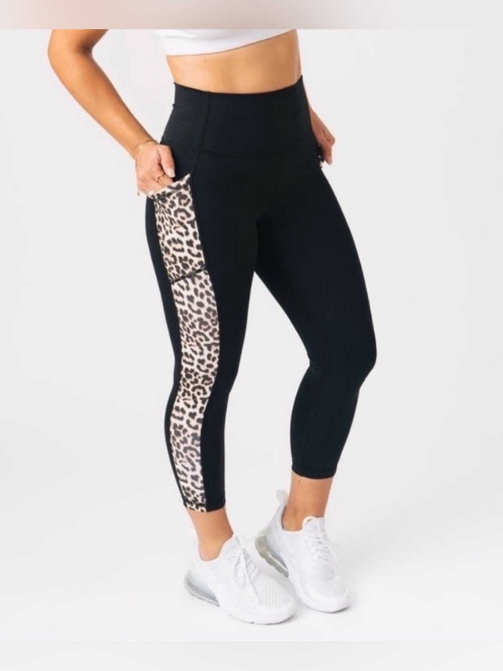 ZYIA Black Leopard Print NWOT High Waist Luxe Pocket Legging Youth 8 Women’s XXS